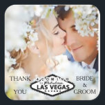 Las Vegas Wedding Custom Photo Thank You Square Sticker<br><div class="desc">Personalize this vegas wedding thank you sticker with your own photo and text. Fully customizable.</div>