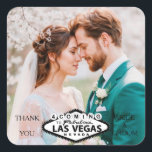 Las Vegas Wedding Custom Photo Thank You Square Sticker<br><div class="desc">Personalize this vegas wedding thank you sticker with your own photo and text. Fully customizable.</div>