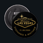 Las Vegas Wedding Date Favor Magnetic Bottle Opener<br><div class="desc">A fun and useful favor or bridal party gift for a Las Vegas destination wedding is this magnetic bottle opener with a custom "wedding in fabulous Las Vegas sign" and personalized couple's names and wedding date. They are affordable and fun keepsakes as well! The background color can be changed to...</div>