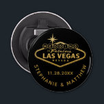 Las Vegas Wedding Date Favor Magnetic Bottle Opener<br><div class="desc">A fun and useful favor or bridal party gift for a Las Vegas destination wedding is this magnetic bottle opener with a custom "wedding in fabulous Las Vegas sign" and personalized couple's names and wedding date. They are affordable and fun keepsakes as well! The background color can be changed to...</div>