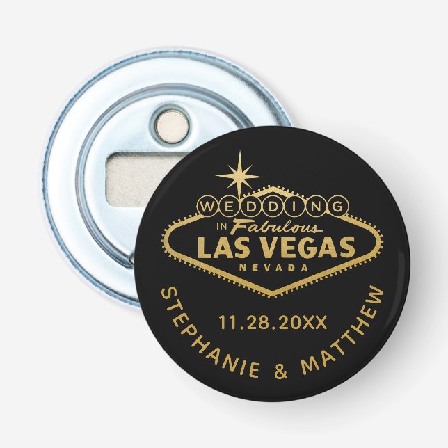 Las Vegas Wedding Date Favor Magnetic Bottle Opener (Front)