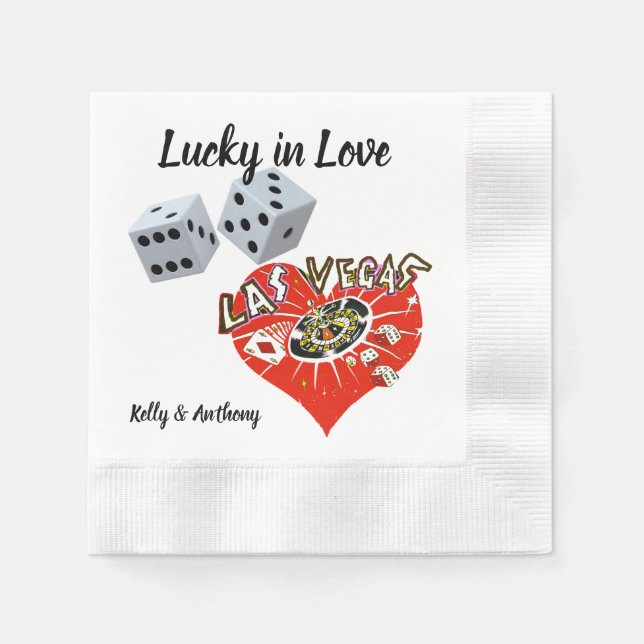Las Vegas Wedding Dice and Red Heart Napkins (Front)