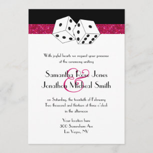 Las Vegas Wedding Dice Theme Hot Pink Faux Glitter Invitation
