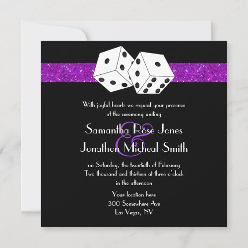 Las Vegas Wedding Dice Theme Purple Faux Glitter Announcement