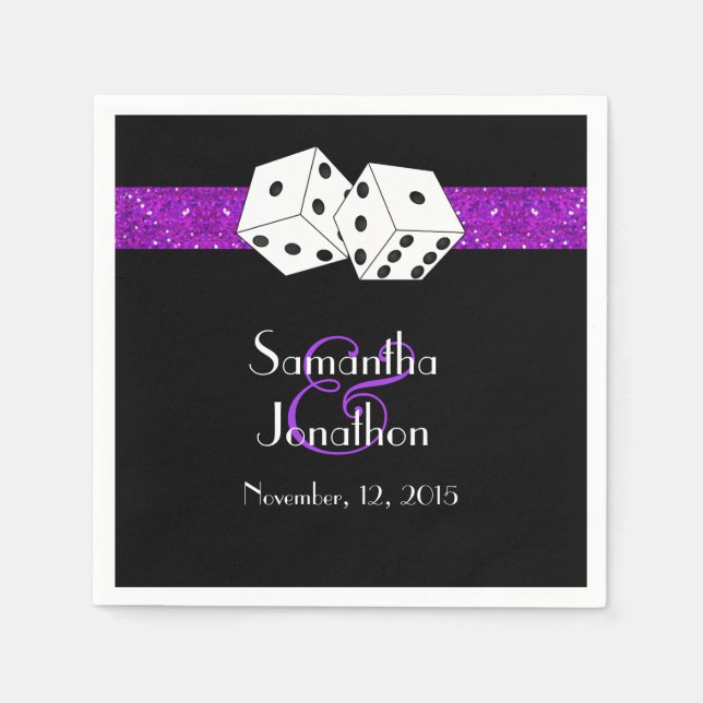 Las Vegas Wedding Dice Theme Purple Faux Glitter Napkins (Front)