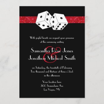 Las Vegas Wedding Dice Theme Ruby Red Faux Glitter Invitation by prettypicture at Zazzle
