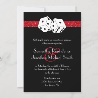 Las Vegas Wedding Dice Theme Ruby Red Faux Glitter Invitation