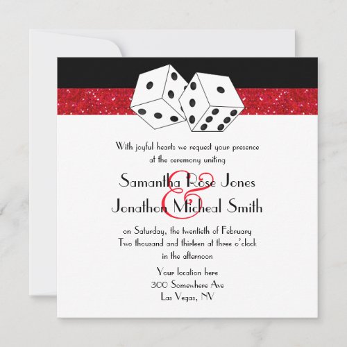 Las Vegas Wedding Dice Theme Ruby Red Faux Glitter Invitation