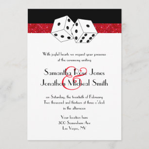 Las Vegas Wedding Dice Theme Ruby Red Faux Glitter Invitation