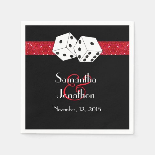 Las Vegas Wedding Dice Theme Ruby Red Faux Glitter Paper Napkins