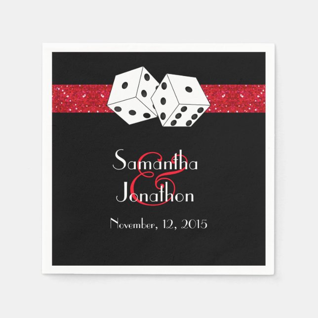 Las Vegas Wedding Dice Theme Ruby Red Faux Glitter Paper Napkins (Front)
