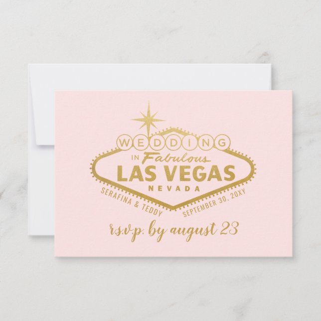 Las Vegas Wedding Elegant Pink Gold RSVP Card (Front)