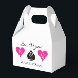 Las Vegas wedding favor box with monogram suits<br><div class="desc">Las Vegas wedding favor box with monogram playing card suits. Cute poker theme design with neon pink hearts and spade plus date of marriage. Add name initials of bride and groom. Monogrammed King and gueen of hearts.</div>
