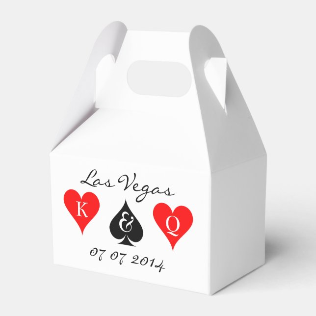Las Vegas wedding favor box with monogram suits (Front Side)