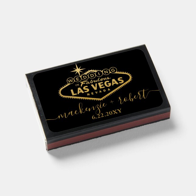 Las Vegas Wedding Favor Elegant Gold Script Matchboxes (Front Closed)