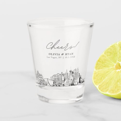 Las Vegas Wedding Favor Personalized Cheers Shot Glass