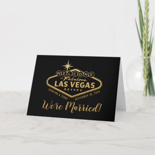 Las Vegas Wedding Folded Announcement Card _ Gold