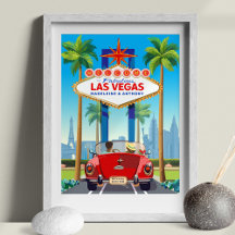 Las Vegas Wedding Fun Print Red Sports Car Vintage