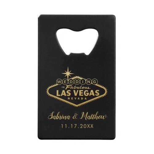Las Vegas Wedding Gold and Black Credit Card Bottle Opener