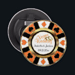 Las Vegas Wedding - Gold, White & Orange Bottle Opener<br><div class="desc">Bottle Opener. Personalize Las Vegas Style Wedding - Gold, Orange and White ready for you to personalize. 📌If you need further customization, please click the "Click to Customize further" or "Customize or Edit Design"button and use our design tool to resize, rotate, change text color, add text and so much more.⭐This...</div>