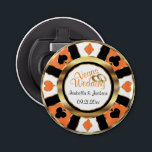 Las Vegas Wedding - Gold, White & Orange Bottle Opener<br><div class="desc">Bottle Opener. Personalize Las Vegas Style Wedding - Gold, Orange and White ready for you to personalize. 📌If you need further customization, please click the "Click to Customize further" or "Customize or Edit Design"button and use our design tool to resize, rotate, change text color, add text and so much more.⭐This...</div>