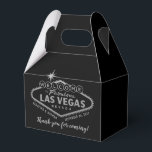Las Vegas Wedding Hangover Recovery Kit Favor Favor Boxes<br><div class="desc">Personalized welcome to fabulous Las Vegas light sign in faux gray silver foil on a black gable box with custom wording on the back for creating a hangover helper welcome kit for guests at your destination wedding. The boxes are nice and small, perfect for holding some pain reliever, hydration powders,...</div>