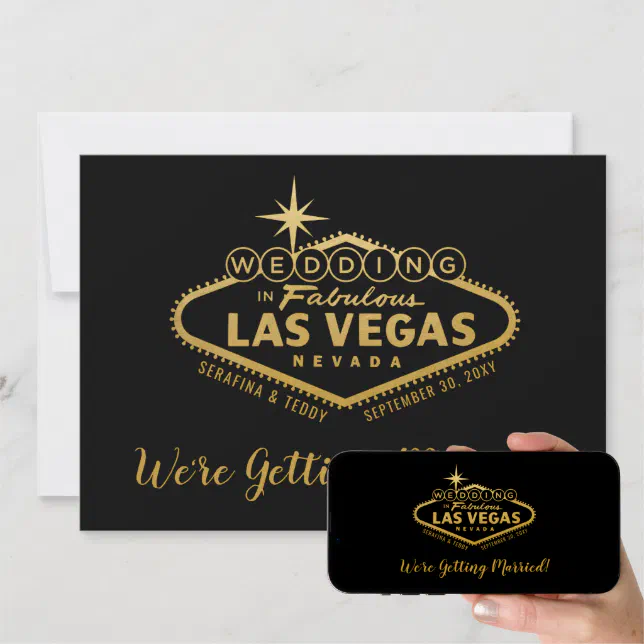 Las Vegas Wedding Invitation 2 Sides Black Gold Zazzle