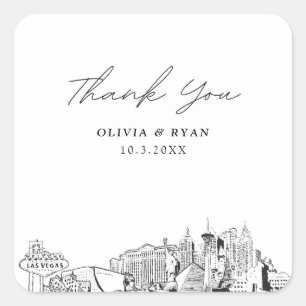 Las Vegas Wedding Landmarks Favor Thank You Square Sticker