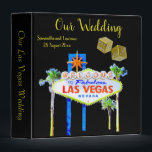 Las Vegas Wedding Lucky in Love 3 Ring Binder<br><div class="desc">Las Vegas wedding album features the famous welcome to fabulous Las Vegas neon sign and gold dice to symbolize Lucky in Love. Personalized with names and date. This Las Vegas 3 ring binder makes a perfect photo album: insert the type of photo pages you prefer and make the album part...</div>