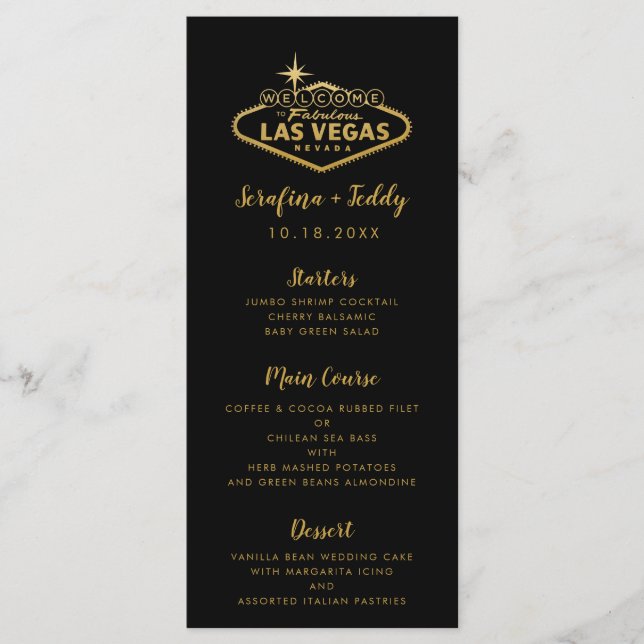 Las Vegas Wedding Menu Gold Black (Front)