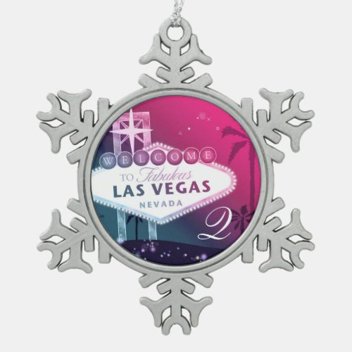 Las Vegas Wedding Monogram Keepsake Snowflake Pewter Christmas Ornament