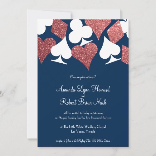 Las Vegas Wedding Navy with Rose Gold Glitter Invitation