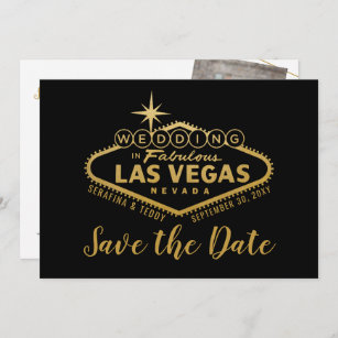 Las Vegas Wedding Photo Save the Date Black Gold