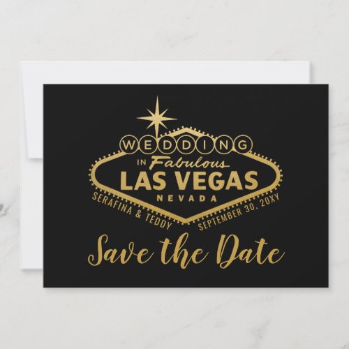 Las Vegas Wedding Photo Save the Date Black Gold