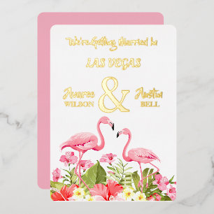 Las Vegas Wedding Pink Flamingos Gold Foil Foil In Invitation