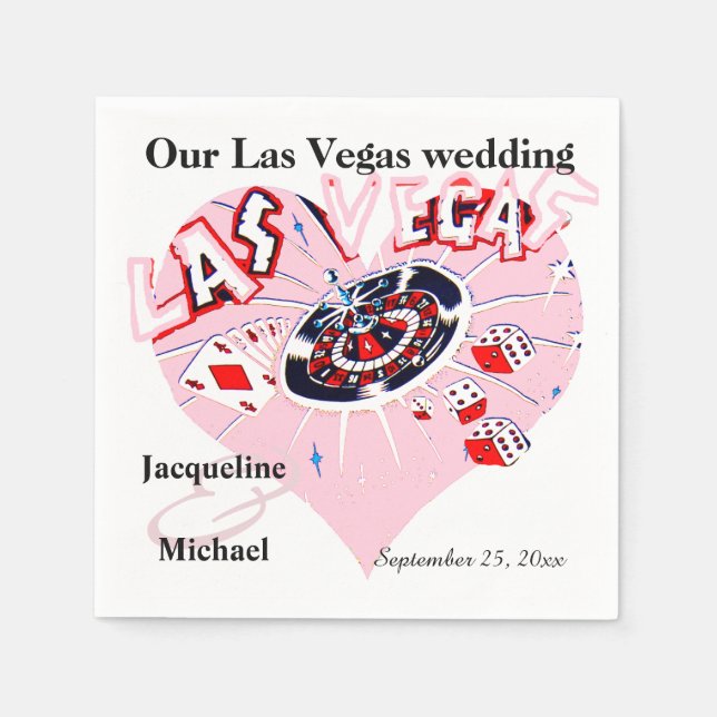 Las Vegas Wedding  Pink Heart Paper Napkins (Front)