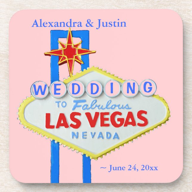 Las Vegas Wedding Pink Personalized Welcome Sign Drink Coaster (Front)