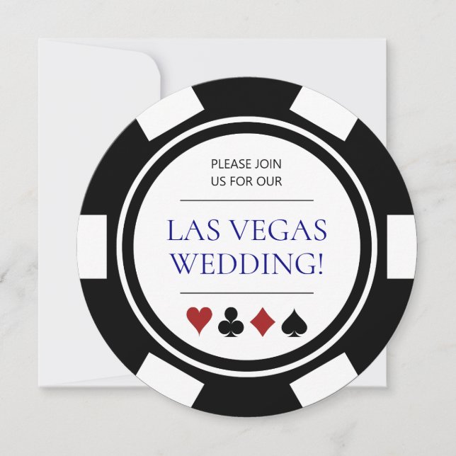 Las Vegas Wedding Poker Chip Blue White Invitation (Front)