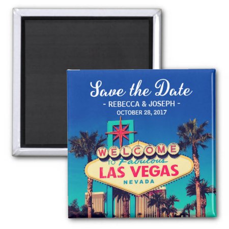 Las Vegas Wedding Retro Photo Save The Date Magnet