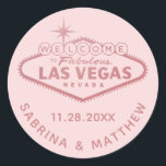 Las Vegas Wedding Rose Gold Pink Classic Round Sticker<br><div class="desc">Favor sticker or envelope seal with the "Welcome to Fabulous Las Vegas" Sign in faux rose gold pink foil. Click CUSTOMIZE FURTHER to change the background color,  font,  and text color.</div>