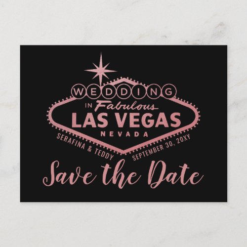 Las Vegas Wedding Rose Gold Save the Date Announcement Postcard