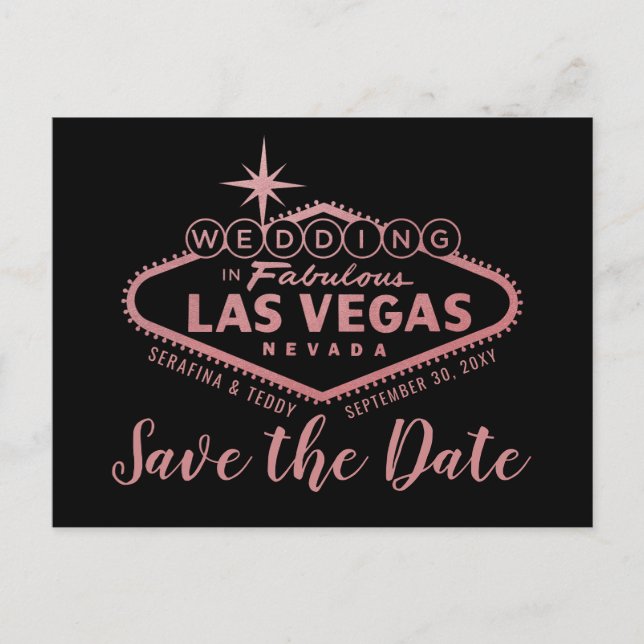 Las Vegas Wedding Rose Gold Save the Date Announcement Postcard (Front)