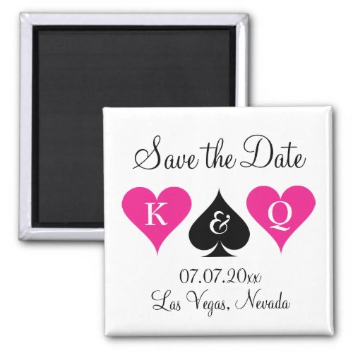 Las vegas wedding save the date magnet with hearts