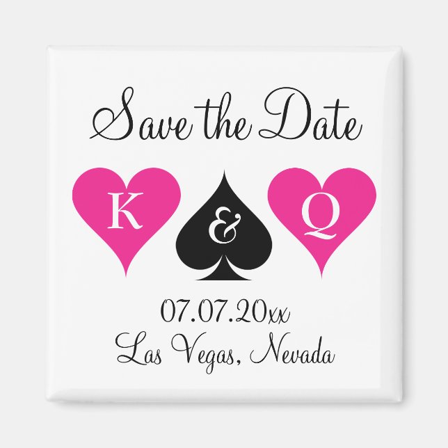 Las vegas wedding save the date magnet with hearts (Front)