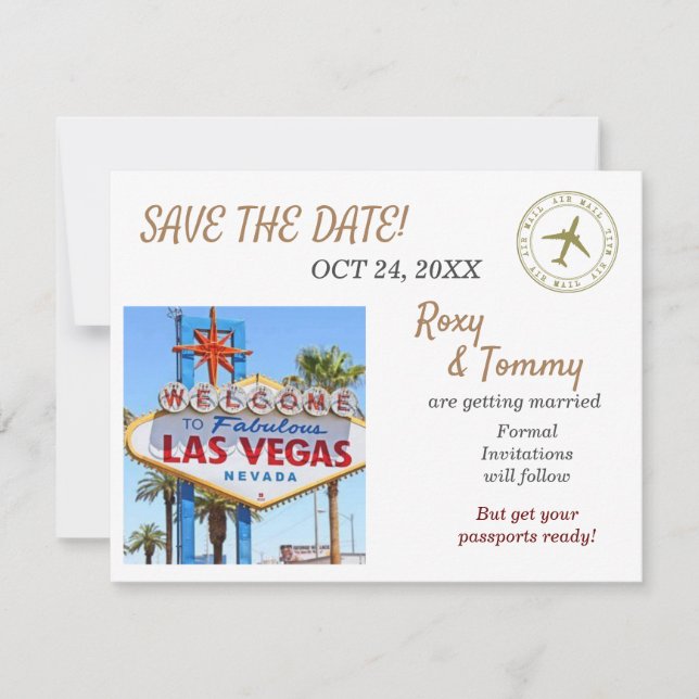 Las Vegas Wedding, Save the Date  Note Card (Front)