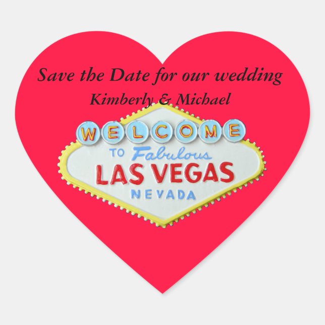 Las Vegas Wedding Save the Date Red Heart Heart Sticker (Front)