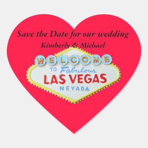 Las Vegas Wedding Save the Date Red Heart Sticker