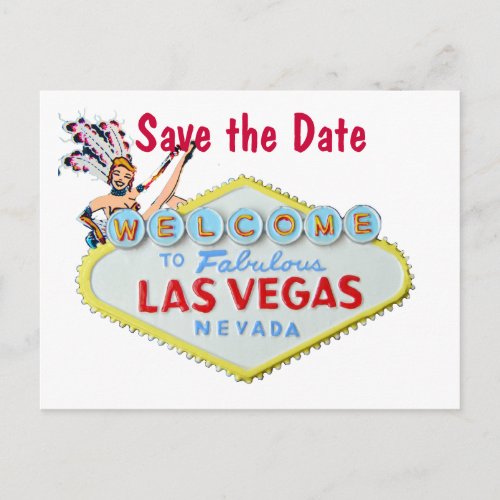 Las Vegas Wedding Sign with Showgirl Announcement Postcard
