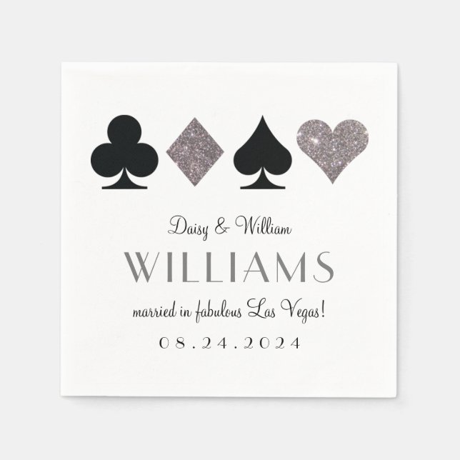 Las Vegas Wedding Silver and Black Cocktail Napkin (Front)