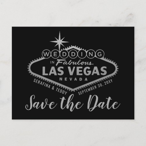 Las Vegas Wedding Silver and Red Save the Date Announcement Postcard